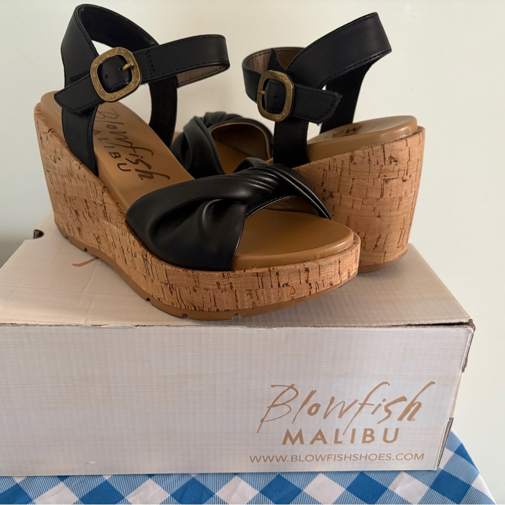 Blowfish Black Wedge Sandals